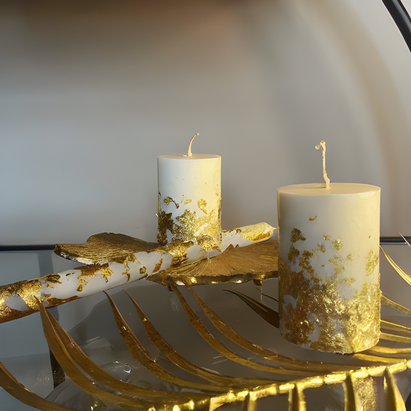 Luxury Gold Leaf Miniature Pillar Soy Candles x2