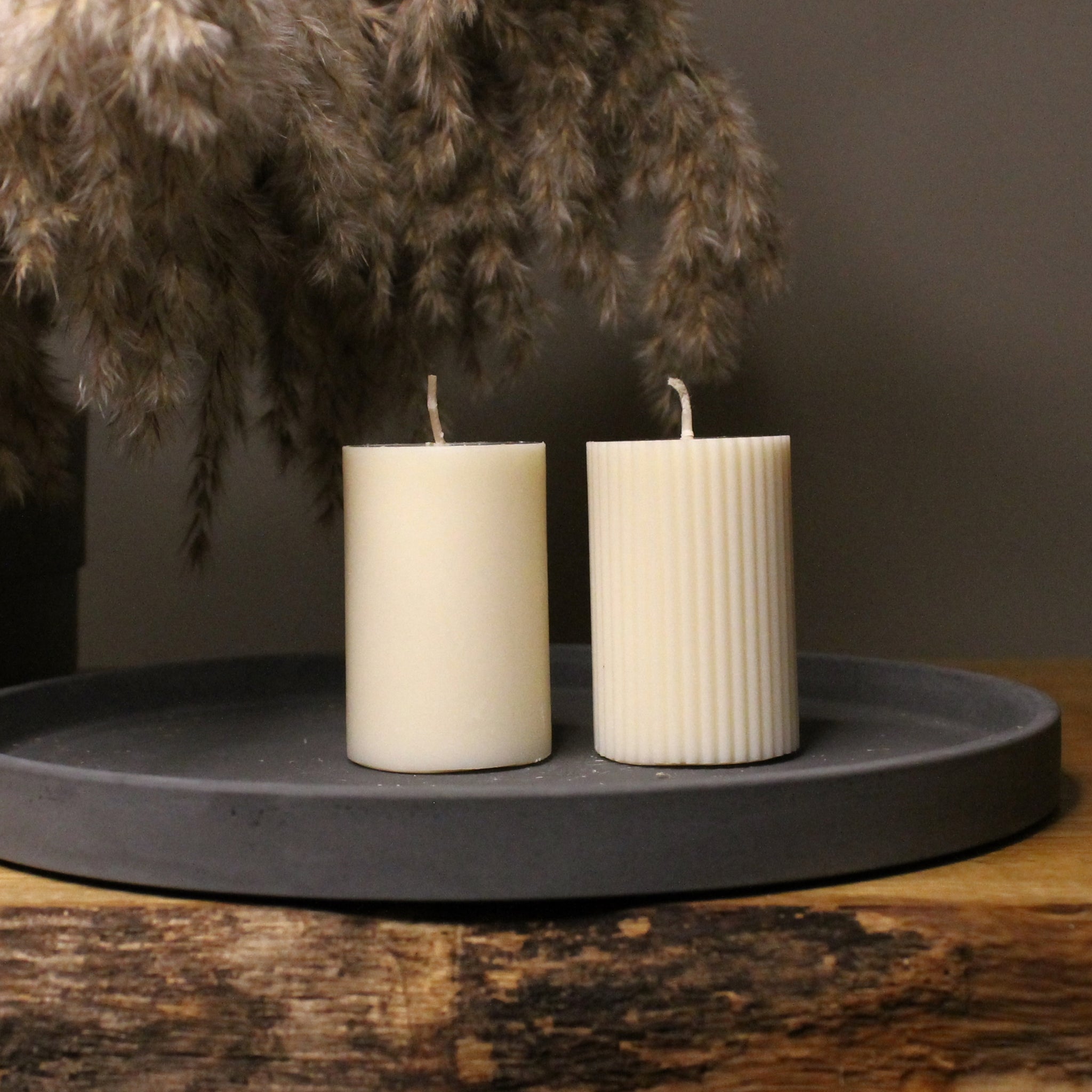 Miniature Pair of Pillars Soy Scented Candles Smooth/Textured 7.5cm